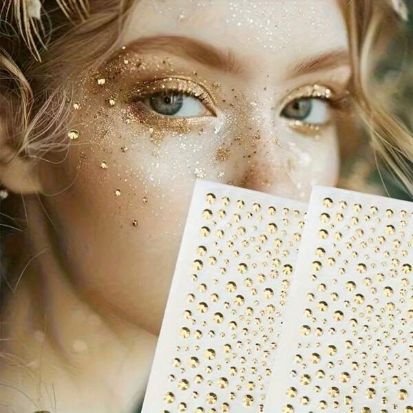 325pcs Gold Glitter Gem Stickers For Face And Eyes - Glitter Party, Holiday Makeup, Wedding Stickers | Sparkling Rhinestones Cosplay Body Jewelry, Nail Art And DIY Crafts