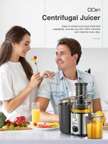 QCen Powerful Centrifugal Juicer, 500W With 3" Wide Mouth Feed Chute – Perfect For Whole Fruits & Vegetables, Easy To Clean, Stainless Steel, Space-Saving Design, Great For Healthy Juices At Home. - 美規A型插(110-127V) - 查看 8