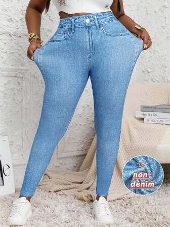 大码女式紧身牛仔裤 - 秋冬粉色蝴蝶结高腰弹力牛仔打底裤，适合休闲、节日、圣诞派对穿着