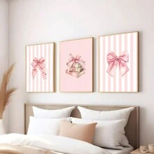 3-Piece Set Frameless Bow Print Pink Preppy Room Decor Girly Bow Wall Art Fashion Dormitory Posters Three Book Lover Art Girl Bedroom Posters