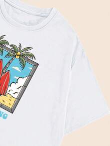 Cotton T-Shirt Beach Landscapes Artistic Style Soft Breathable Blouse Summer - 奶油色 - 查看 2