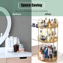 AXOSY-360 Rotating Makeup Organizer Countertop 3 Tier Bathroom Organizer Spinning Perfume Organizers, Skincare Organizers Makeup Carousel Cosmetic Brush Storage For Vanity, Countertop - màu nâu - Xem 6