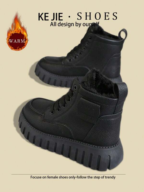 Women's Winter Plush 2024 New Korean Style Versatile Plush Warm High-Top Snow Boots, Thick Sole Increased Height Casual Snow Boots For Women