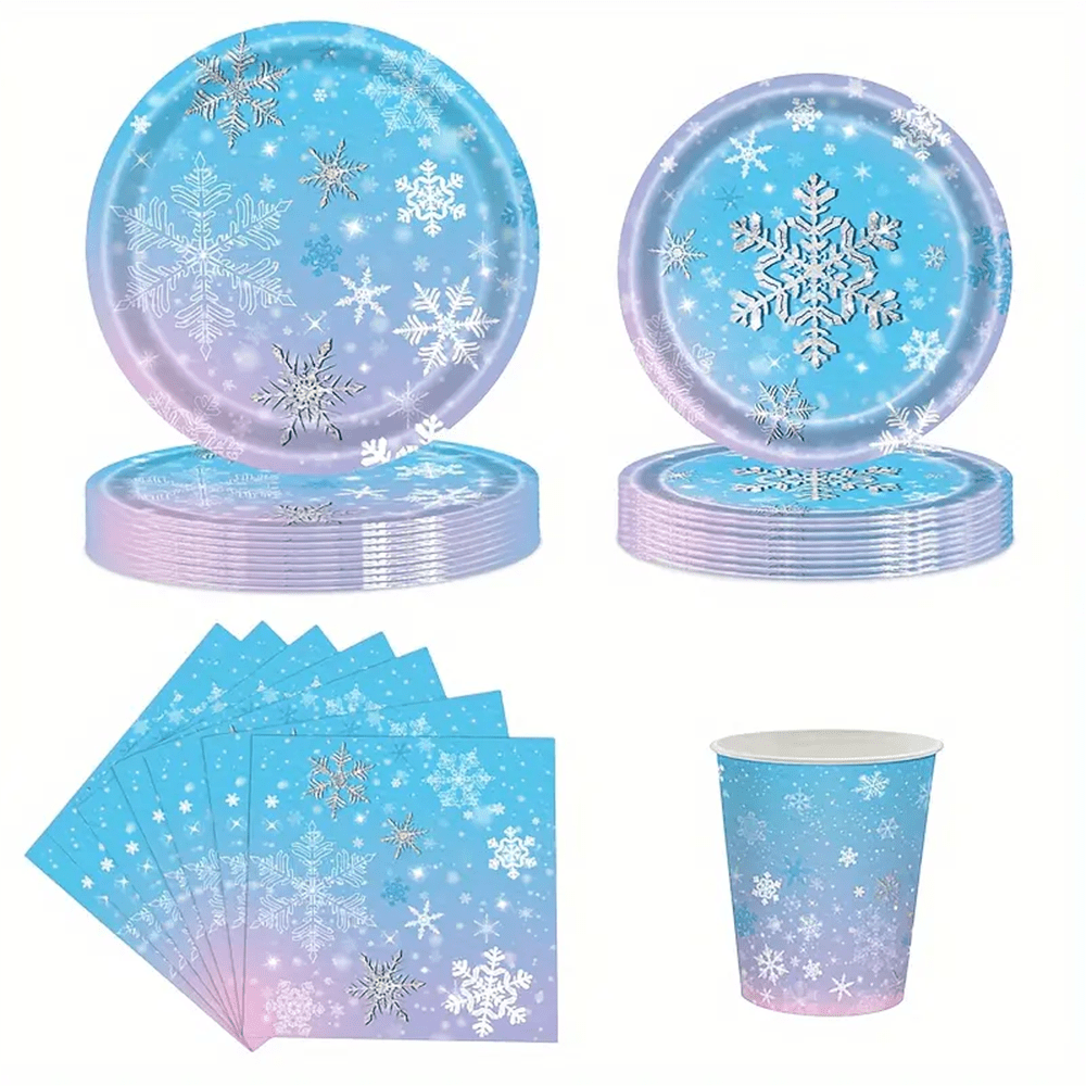 10 pièces/20 pièces Fournitures pour fête d'anniversaire La Reine des Neiges Vaisselle jetable Assiettes en papier flocons de neige Serviettes pour fête hivernale La Reine des Neiges Décorations de fête en solde