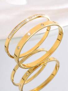 Camhanno 2 Chiếc Vòng Tay Bằng Thép Không Gỉ Dập Nổi Tinh Tế Và Phong Cách, Đa Năng Và Cao Cấp + Vòng Tay Kim Cương Thích Hợp Để Đeo Hàng Ngày Và Bạn Gái Trong Ngày Lễ - Vàng - Xem 9