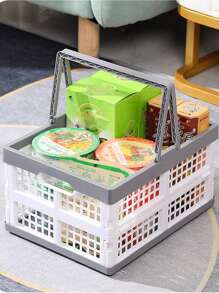 1 件带手柄的可折叠收纳篮，可折叠衣物收纳篮，家庭、汽车、储物容器，大容量可折叠储物盒，塑料家用储物箱，适合高中生存放书籍、零食和玩具