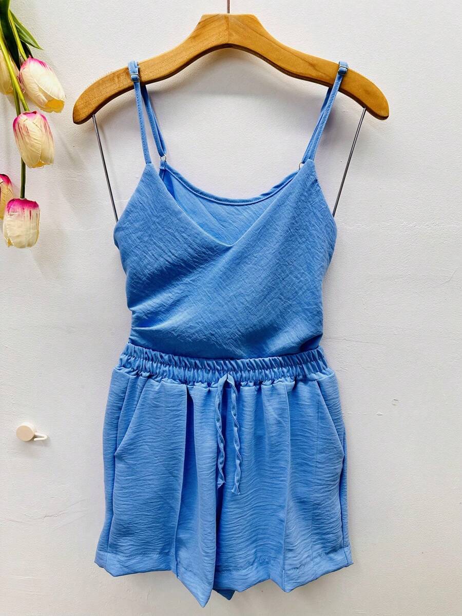 Women's Blouse Sleeve Shorts Set - Blue - View 1