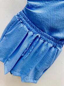 Women's Blouse Sleeve Shorts Set - Blue - View 4