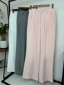 ISADORA MODA Women's High-Waisted Palazzo Pants With Front Pocket, Zipper And 2 Front Buttons. Tailored Fabric Twil - Hồng - Xem 1
