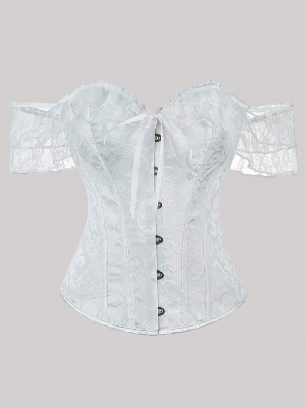 Damska dopasowana koronkowa odsłaniająca ramiona elegancka bluzka, żakardowa wiązana bluzka modelująca, modny styl uliczny