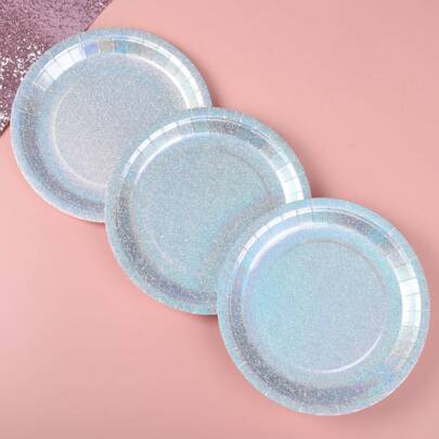 10/20/40pcs,Iridescent Plates Party Supplies, Iridescent Party Decorations Includes Holographic Plates, Silvery Dot Napkins And Silverware Set For Disco Music 90s Birthday Party Decorations