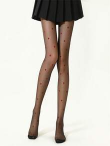 1Pair Valentine's Day Red Heart Minimalist Sexy Red Little Love Stockings Sexy Spice Black Silk Women Black Ultra-Thin Meat Leggings Daily With Going Out Party Party Fashion Wear Fashion Items - Black - View 4