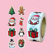 1500 unidades de pegatinas de decoración navideña, diseños de Papá Noel, muñeco de nieve y garabatos a mano, pegatinas para cajas de regalo, sobres, y tarjetas de felicitación