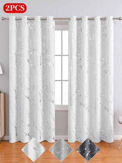 2pcs Cortinas de Mármore de Folha de Prata Blackout Alta, Cortina Divisória Decorativa de Estilo Nórdico Adequada para Quarto, Sala de Estar, Varanda