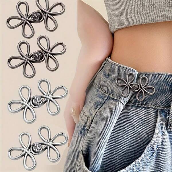 4 Packs Adjustable Belt Buckles - Seamless And Removable, Silver Metal, Sewing And Knitting Supplies