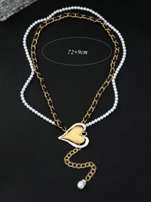 1pc Corrente de cintura da moda feminina, corrente de coração com contas de pérolas falsas, acessórios elegantes para combinar com suéteres e casacos para festa, dia dos namorados de outono/inverno, mãe, mãe, dia das mães, presente
