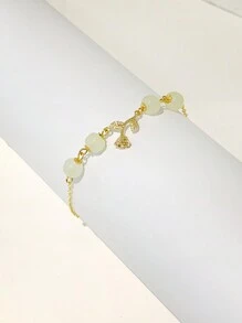 1 chiếc vòng tay đá ngọc bích hoa hồng Mnyixsi thanh lịch, vòng tay hạt đàn hồi có thể điều chỉnh, phong cách Trung Hoa thích hợp sử dụng hàng ngày, lễ hội, quà tặng, tiệc tùng - trắng - Xem 3
