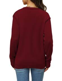 Women's 2024 Deep V-Neck Wrap Sweaters Long Sleeve Front Cross Loose Knitted Pullover Jumper Elegant Fall Winter Tops - Dark Red - 查看 5