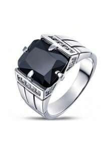 1pc Men's Fashion Square Luxury Zirconia Stone Ring, 6-Color Multi-Pack, Wedding Engagement Party Jewelry Gift For Christmas