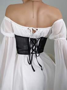 EZNV 1pc Net Splice Chain Bandeau Waist Cincher, Sexy Figure-Hugging Waist Trainer With Boning - Black - View 7