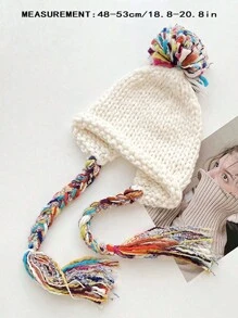 1pc Kids Tassel Braid Knitted Cap, Cute Ear Warmer Princess Beanie Hats For Boys And Girls, Autumn/Winter