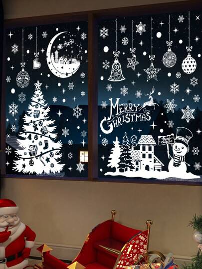 1set White Sticker Window Glass Decal Home Decor Painting,Stickers,Wall Decal, Vinyl Decal For Home Decorations,Spring Decoration Items Refresh Your Home,Rama Decoration Stickers Christmas Decorations Room Decor Christmas