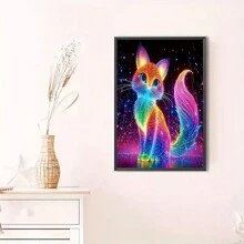 5D创意闪亮彩色猫咪图案无框钻石画套装，5D钻石画套装（含钻石宝石），家居墙面装饰工艺品，20*20厘米/7.87x7.87英寸 - 彩色 - 查看 5