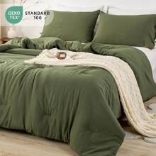 Ultra-Soft King Bedding Comforter Set - Cozy PolyCotton Queen Bedding Set - Comfy Fluffy Down Alternative Comforter And Pillowcase - Comfortable Lightweight But Warm Bed Blanket All Season Use - Twin / Twin XL / Full / Queen / King / Cal King Size Sage Olive Green White Grey Navy Blue Light Pink Beige Burnt Orange Color