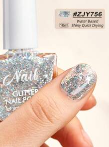 1 件 10ml 全息闪光指甲油，快干闪亮反光闪光指甲油，高覆盖彩色迪斯科美甲，耐用，低过敏，高光泽闪光，适合 DIY 家庭或沙龙使用，送给她的礼物