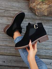 Botas curtas femininas plus size fashion, botas de cavaleiro slip-on, botas versáteis retrô de salto baixo, novas para outono/inverno