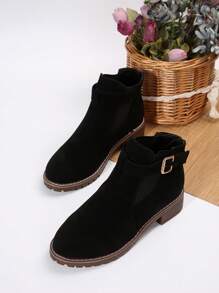 Botas curtas femininas plus size fashion, botas de cavaleiro slip-on, botas versáteis retrô de salto baixo, novas para outono/inverno