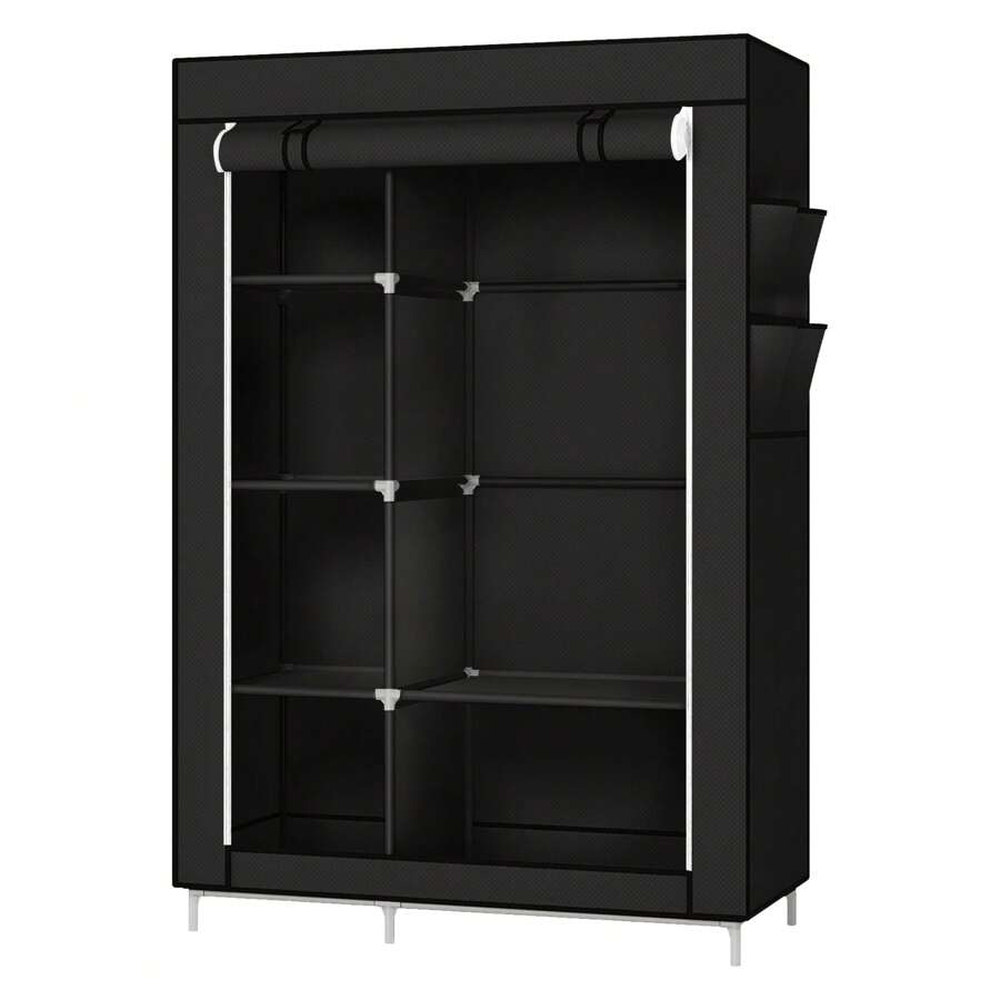Portable Wardrobe, Storage Cabinet, Non-Woven Fabric, Black/Gray - 黑色 - 查看 1