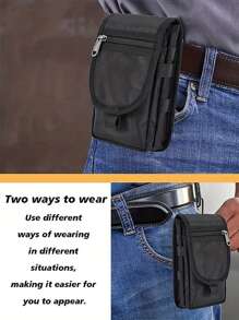 [Populärt val] Herrplånbok med stor kapacitet och smartphone-ficka, taktisk midjebältesväska för telefonen, multifunktionellt telefonfodral - perfekt alla hjärtans dag-present, nylonmaterial, svart, telefonfodral (slumpmässig dragkedja) - Svart - Visa 7