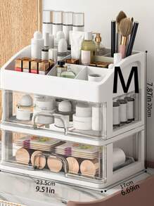 1 pieza Organizador de maquillaje portátil de varias capas con cajones y compartimentos para lápiz labial, crema, polvo, sombra de ojos, esmalte de uñas, estantería de almacenamiento de cosméticos, para vacaciones, playa, baño, dormitorio, gran capacidad