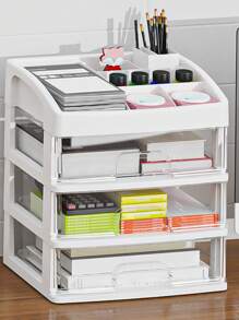 1 pieza Organizador de maquillaje portátil de varias capas con cajones y compartimentos para lápiz labial, crema, polvo, sombra de ojos, esmalte de uñas, estantería de almacenamiento de cosméticos, para vacaciones, playa, baño, dormitorio, gran capacidad