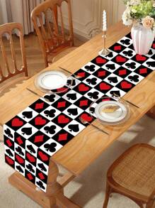 1 件 35*180 厘米赌场主题扑克桌旗，拉斯维加斯桌布桌布非常适合拉斯维加斯扑克之夜主题家庭节日生日派对、家庭房间桌面装饰用品