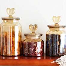 Set Of 3 Hermetic Amber Glass Jars Decor Affection Heart 650ml - Tuut - 米色 - 查看 7