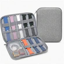 Borsa per il trasporto di orologi smart, multifunzionale, con scomparti per cinturini dell'orologio, cavi dati e custodia portatile con zip - Grigio - Visualizzare 4
