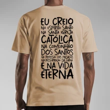 T-Shirt Catholic Shirt Printed Prayer Creed Back - 米色 - 查看 1