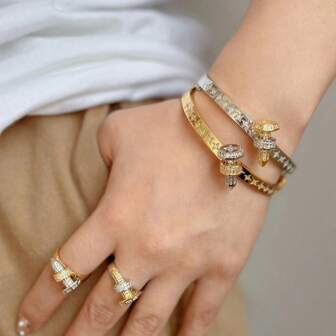 全新奢华锆石镶嵌手链，水钻装饰优雅欧美风格珠宝礼品，精致雕刻设计