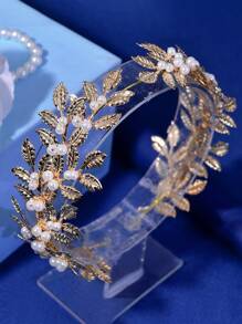 1 件时尚新娘婚礼头饰，奢华水钻装饰发饰，适合婚礼、派对和正式场合 - 金色 - 查看 7
