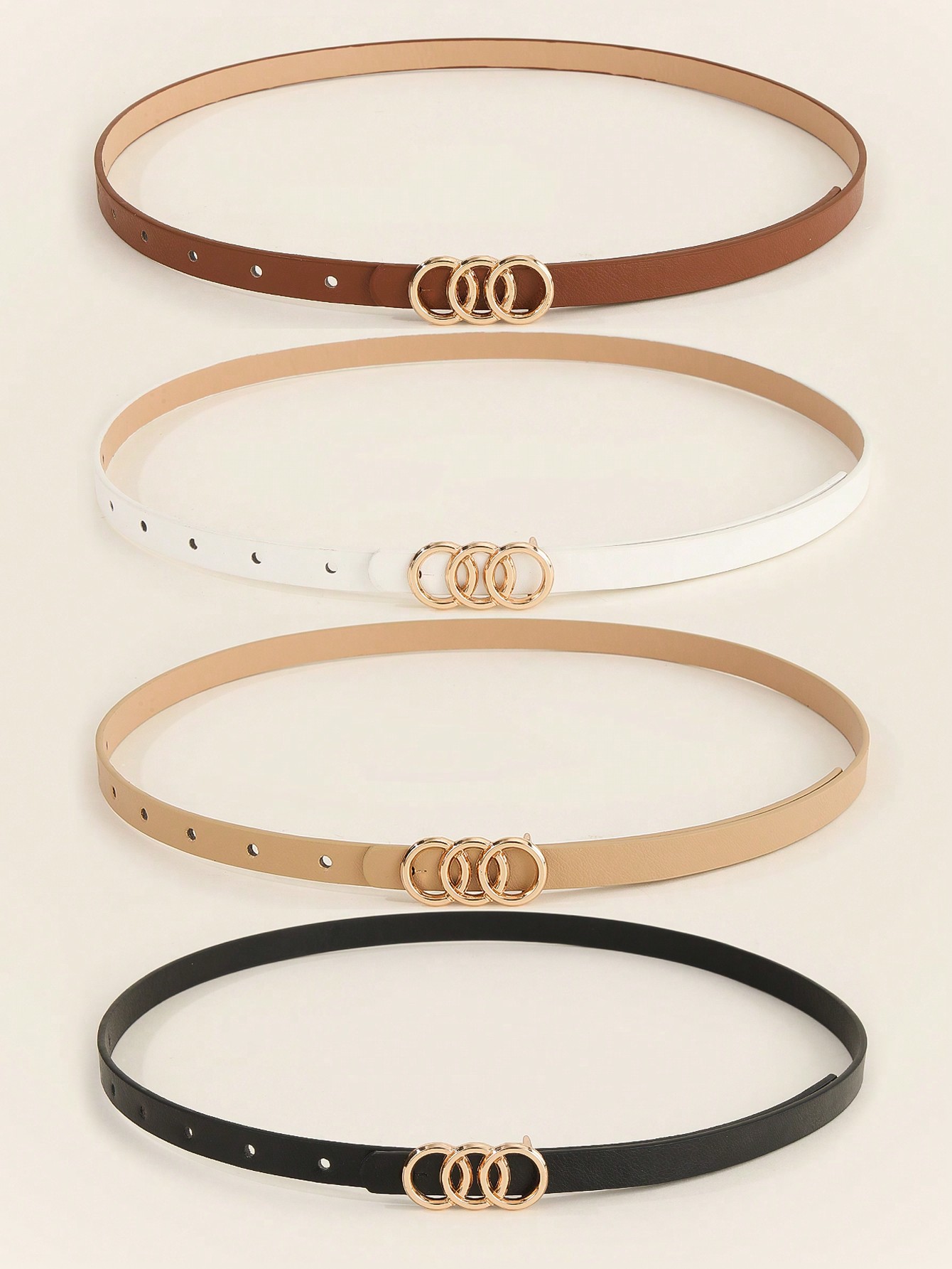 4 قطع حزام جلد كاجوال صغير معدني للنساء، مناسب للص...