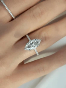 1 Peça Anel de Casamento de Prata Esterlina 925 e 925 com 2CT no formato de Olhos de Cavalo, Único e Deslumbrante, Eternidade, Festival, para Mulheres, Anel de Casamento, Jóia Fina, Presente de Namorada