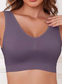 3pcs Women's Sports Bras Set, Plus Size Solid Non Padded Seamless Running Versatile Bralette,Yoga And Trainning