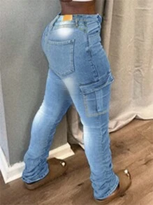 Chicsale Solid Color Elastic Fashion Jeans, Sexy Tight-Fitting Jeans With Pockets And Drawstring, Women's Wear