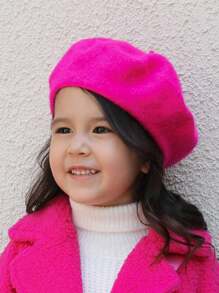 1pc Unisex Children's Solid Color Y2K Style Lightweight Breathable Fashionable Beret Hat, Suitable For Casual Daily Wear - Hot Pink - View 3