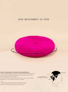 1pc Unisex Children's Solid Color Y2K Style Lightweight Breathable Fashionable Beret Hat, Suitable For Casual Daily Wear - Hot Pink - View 8