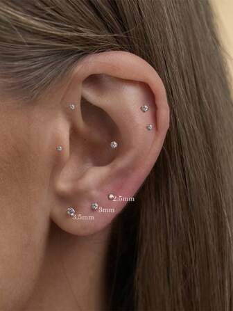 1 Pair S925 Sterling Silver Simple Four Claws Cubic Zirconia Gold Silver Fine Stud Earrings Wedding Engagement Party Gift Fine Jewelry