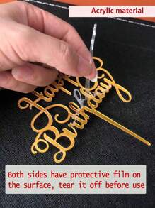 10个/20个/40个/60个装生日快乐亚克力蛋糕装饰插牌，生日蛋糕装饰，情人节，毕业派对装饰，现代字母图案蛋糕装饰插牌，生日派对装饰的完美纪念品，母亲节，复活节，父亲节礼物 - 金色 - 查看 5