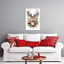 1pc Deer Canvas Prints Wall Art For Reindeer Pictures Funny Animal Paintings Winter Painting ,Canvas Print Painting Gift For Bedroom, Dining Room, Living Room, Office, Bathroom Kitchen, Home Decor, Framed, Ready To Hang